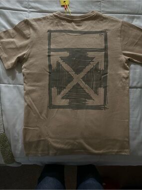 Off-White Beige Crewneck Short Sleeve T-Shirt with Chest Logo